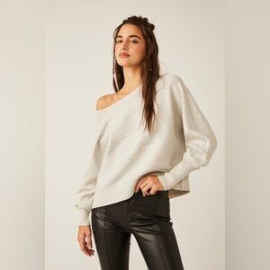 Free People Sublime Ribbed Knit Pullover Sweater Heather Gray Size M